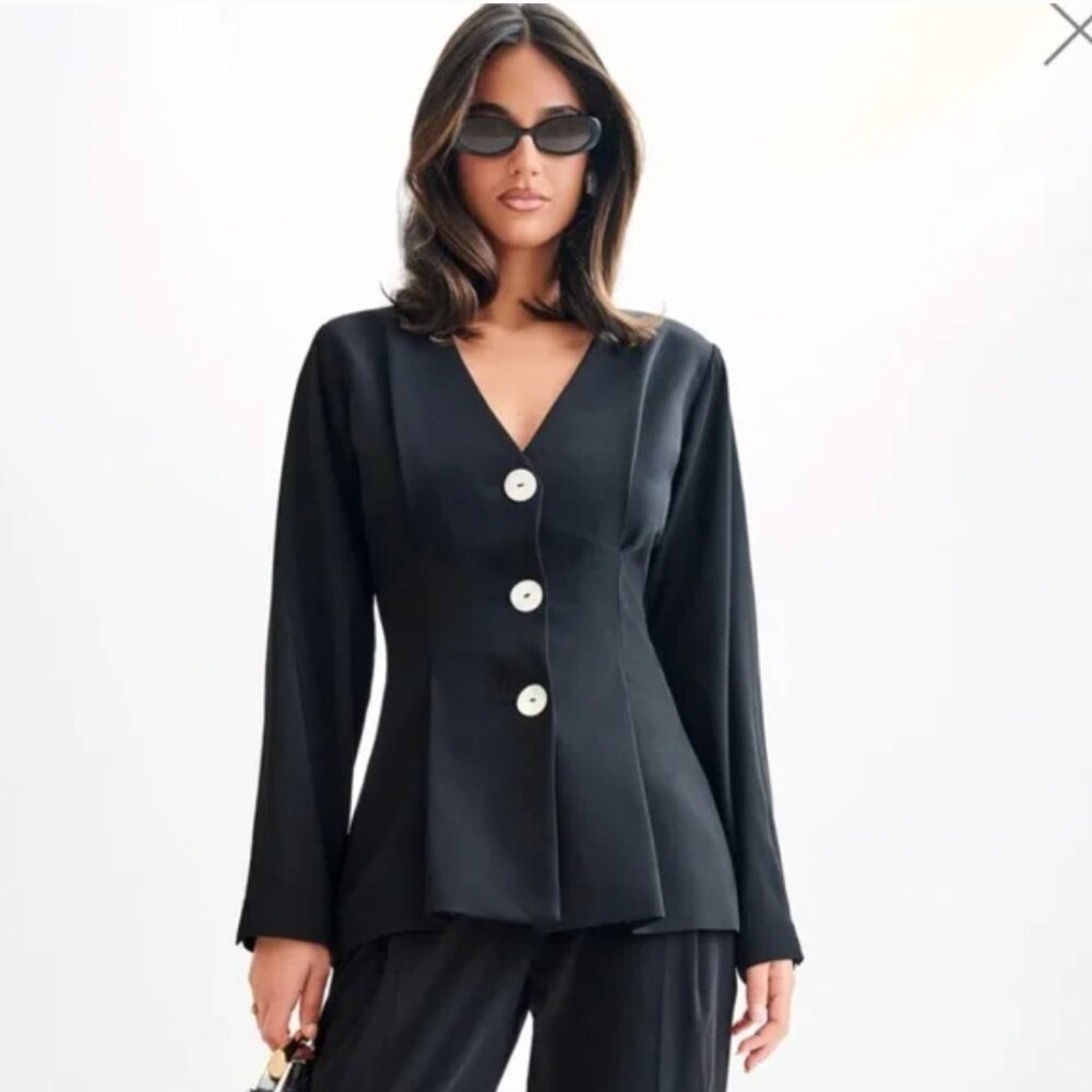 MESHKI Kendall Balloon Sleeve Peplum Jacket Black Size Small NWT